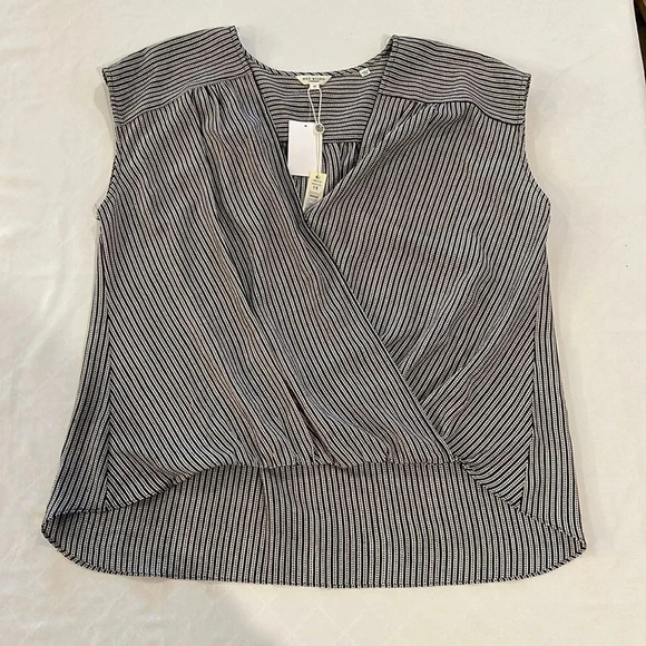 Max Studio Woven Faux Wrap top shirt plus size 1X black white polka stripe NWT - Picture 2 of 4